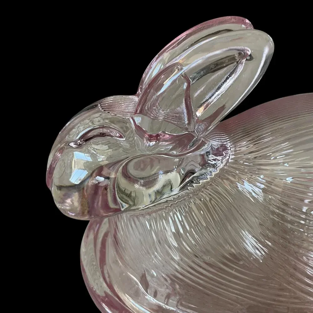 Bunny Boulevard Pink Glass Bunny Candy Jar Posh Easter Spring Decor NEW
